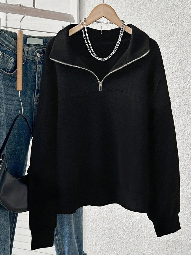 Autumn and Winter Fashion New Collection with Thick Velvet and Half Zipper Solid Color Loose Collar Hoodie Coat