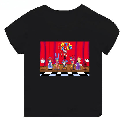 Hot Sale The Amazing Digital Circus Print Kids T-shirt Girls Clothes Baby Boys Black Short Sleeve Cotton T Shirt Children Tops