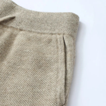High-End 100% Cashmere Pants For Men Knitted Thickened Honeycomb Design Suitable For Outdoor Wear Straight-Leg Warm Sports Pants