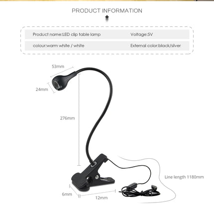 Flexible Table Lamp USB Power Lamp Reading Book Light With Holder Clip Study Reading Lamps Bedside Table Bedroom Decor Nightlamp