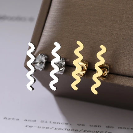 Stainless Steel Earrings 2022 Trend Simple Wave Charms Luxury Fashion Stud Earrings For Women Jewelry Party Friends Kpop Gifts