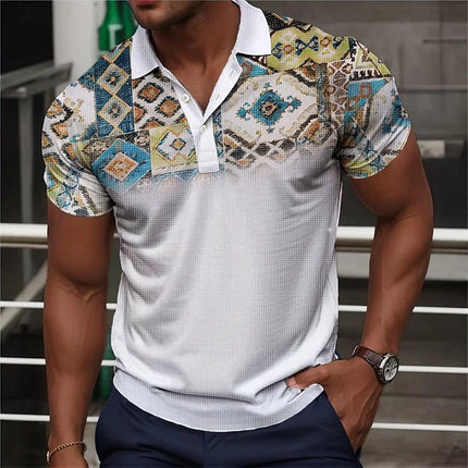 New Circuit Board Pattern Men's Short-Sleeved Polo Shirt 3D Color Block Printing Summer Short-Sleeved Lapel Top
