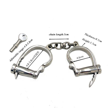 Stainless Steel Horseshoe Shape Wrist Lockable Handcuffs Metal BDSM Restraints Slave Manacle Chain Bondage Sex Toys Women Men