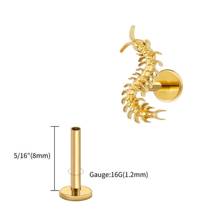 Right Grand ASTM F136 Titanium 16G Gothic Centipede Cartilage Earring Punk Helix Tragus Conch Snug Ear Labret Piercing Jewelry