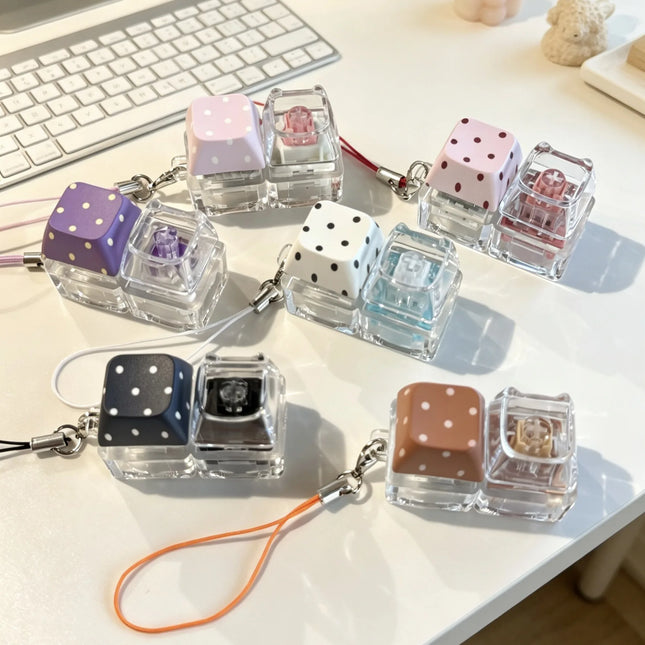 4-Key Polka Dot Keychain Pendant Fidget Stress Releasing Decompression Keychain Press Keyboard Button Keycap Bags Charm Pendant