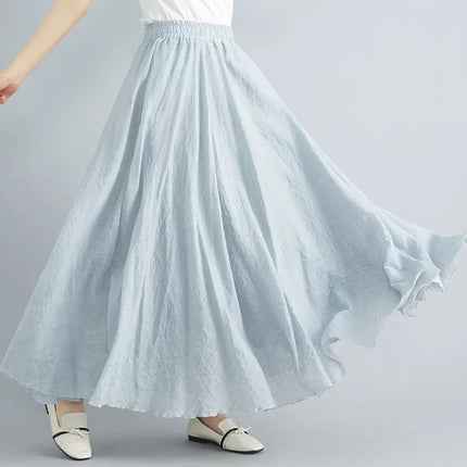 Fashion Solid Cotton Linen Women Skirts Maxi Elegant Harajuku Saia Casual Loose Long Skirt Ladies Clothes Faldas Ropa Mujer
