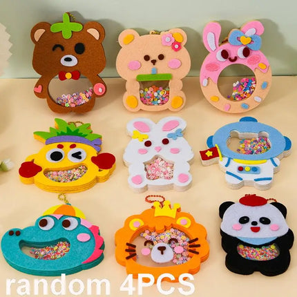4PCS Shaker Puzzle Toys Cartoon Non Woven Shake Pendant DIY Material Kits For Kids Easy To Paste Accessories Handmade Crafts