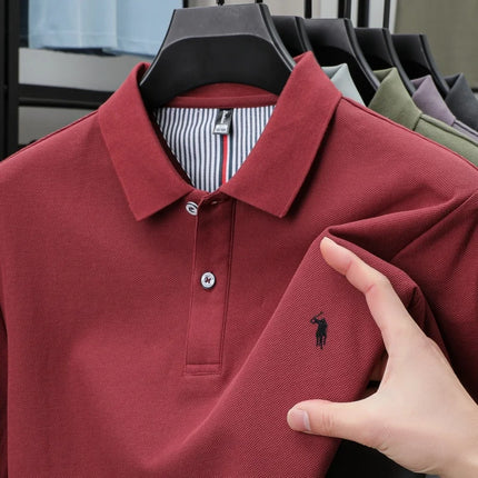 100% pure cotton men's breathable short-sleeve T-shirt, high-end luxury brand embroidered loose casual summer business polo shirt