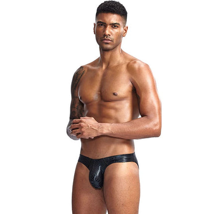 Faux Leather Underwear Men Briefs Sexy Snake Skin Slips Homme  Lingerie Ultra Thin Erotic Underpants Wet Look Panties