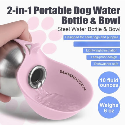 Pet cat and dog water cup cat dog stainless steel kettle outdoor reflowable folding large capacity portable drinking fountain