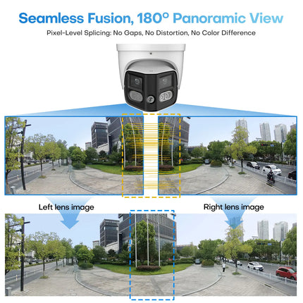 8MP Panoramic IP POE Camera 4K Outdoor 180° Dual Lens Sound Light Alarm Speaker 2.8mm ONVIF Compatible