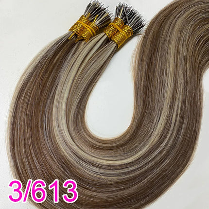 Straight Nano Rings Tip Hair Extension Ombre Natural Virgin 100% Human Hair Bulk Blonde Bundles Micro Beads Wholesale keratin