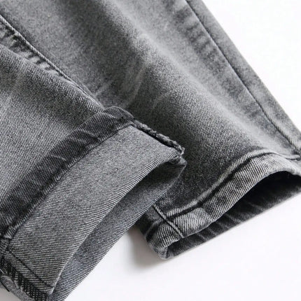Men‘s Stretchy Denim Jeans Streetwear Tearing Patchwork Holes Ripped Denim Elastic Waist Casual Pants Slim fit Straight Trousers
