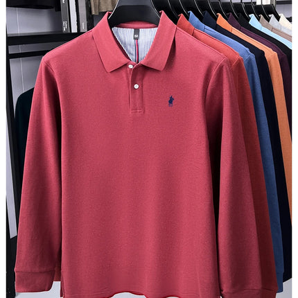 100% pure cotton luxury men's long-sleeve polo shirt designer brand Paul pony embroidery soft comfort spring autumn casual T-shirt