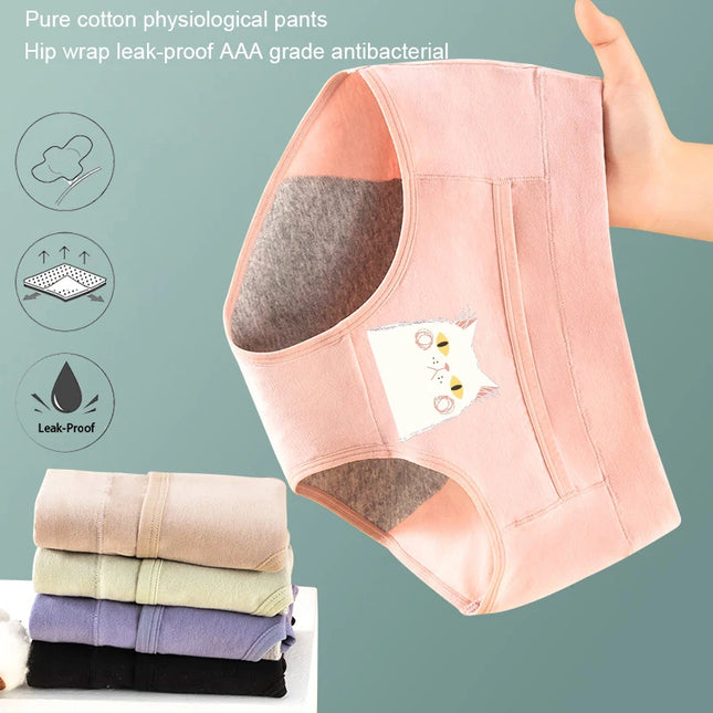 3PCS Cotton Menstrual Panties Leak Proof Breathable Cartoon Cat Panties Women Girls Physiological Pants Women's Intimates