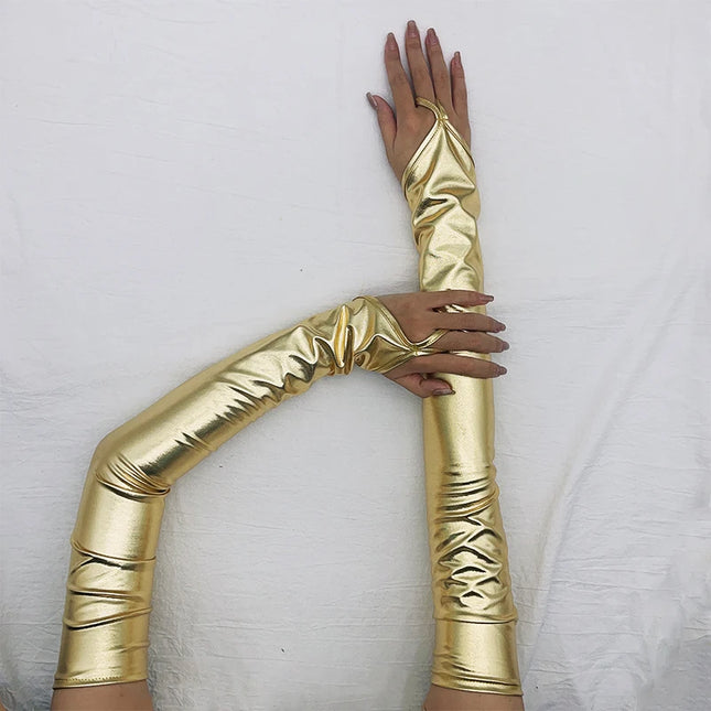 Lacquer Leather Hook Finger Long Gloves Sexy Women Fingerless Mittens Cosplay Nightclub Stage Performance Pole Dance Party