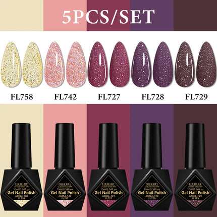 5pcs Coffee Brown Red Gel Nail Polish Set HEMA TPO FREE Semi Permanent Soak Off UV Gel Varnish Nail Supplies Manicure For Nails