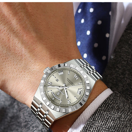 POEDAGAR Luxury Fashion Man Wristwatch Week Date Waterproof Luminous Men's Clock Stainless Steel Quartz Business Watches For Men