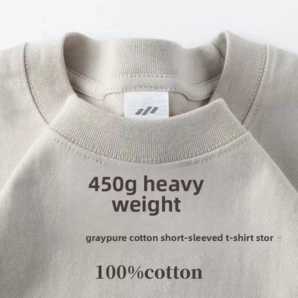 American 450g Solid Heavyweight Cotton Short Sleeve T-Shirt  Loose Casual Men's and Women's Hundred Basic Tops