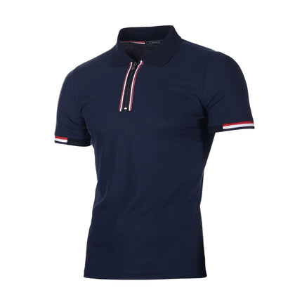 Summer New Men's Patchwork Color Contrast T-shirt, Men's Youth Casual Slim Fit Half Zippered Breathable Short Sleeved POLO Shirt