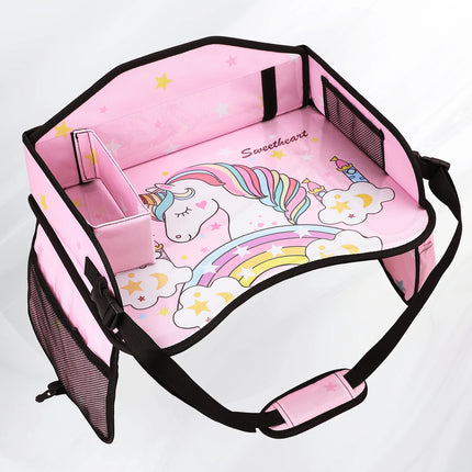 Kids Travel Tray Storage Pocket Waterproof Toy Painting Board Portable Safety Seat Folding Table Painting Board Vehicle-mounted