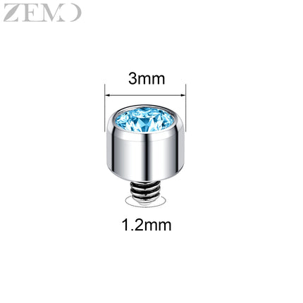 ZEMO 1 Piece 16G Stainless Steel Dermal Anchor Top 3MM/4MM Colorful CZ Crystal Micro Skin Diver Piercings Surface Body Piercing