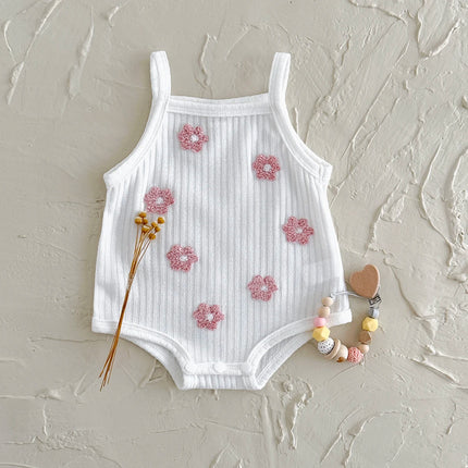 2025 Summer New Baby Girl Clothes Sweet And Cute Flower Towel Embroidery Suspenders Bodysuit Infants Baby Strap Romper Jumpsuit