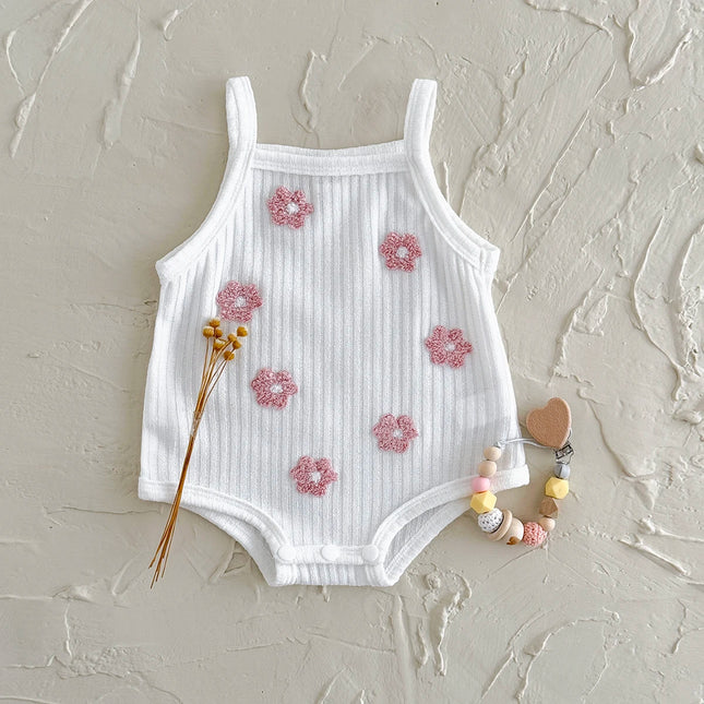 2025 Summer New Baby Girl Clothes Sweet And Cute Flower Towel Embroidery Suspenders Bodysuit Infants Baby Strap Romper Jumpsuit