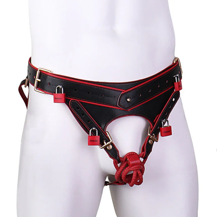 LEZEE Male Chastity Cage Oath Bearer Pants High Quality Microfiber Restraint Strap Leather Belt Urethral Lock Men's Body Harness