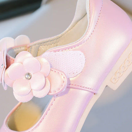 Autumn Girl's Mary Janes Appliques Low Heel Beautiful Kids Princess Shoe Three Colors Pointed Toe Breathable Children Shoe 26-36