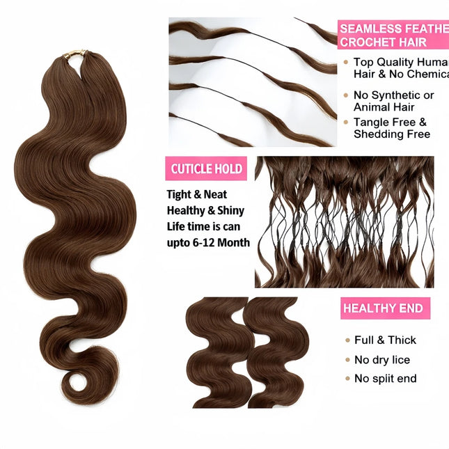 #4 Brown Highlight Human Crochet Hair With String Body Wave Invisible Pre-Separated Knotless Crochet Hair Extensions for Braid