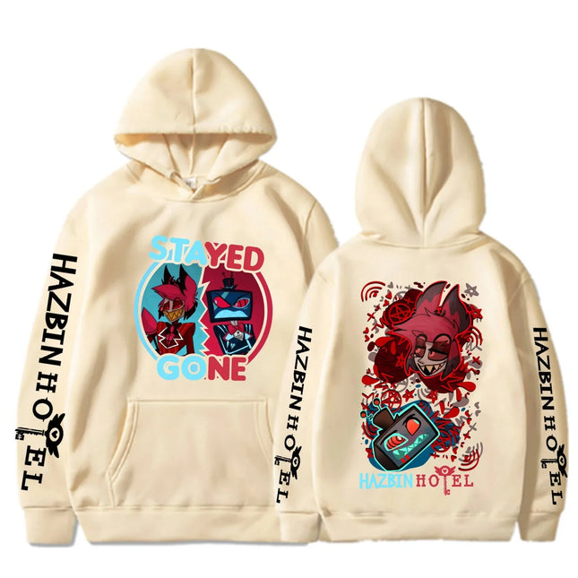 Anime Hazbin Hotel Peripherals Vox Angel Dust Graphic Print Hoodie Harajuku Pullover Man Woman Loose Casual Oversized Sweatshirt