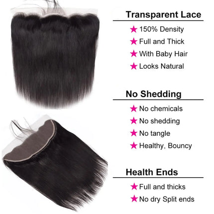 Brazilian Straight Human Hair Bundles with Frontal Closure 100% Virgin Hair Straight Weave 3 Bundles with 13x4 Lace Frontal Hair