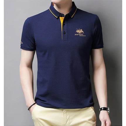 Summer New Men's Embroidered Polo Collar 100% Cotton Short-Sleeved Polo Shirt Fashion Solid Color Casual Top T-shirt M-4XL