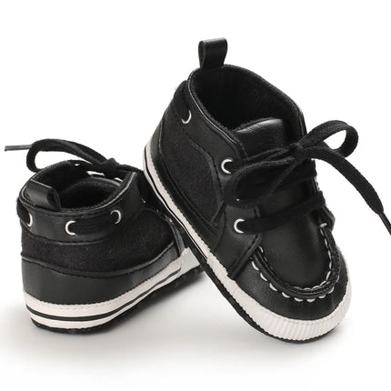 Spring and Autumn High Top With PU Anti Slip Baby Shoes 0-1 Year Old Baby Casual Sports Soft Soled Walking Shoes