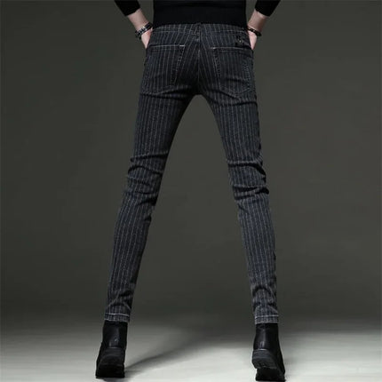 Men's Striped Slim Stylish Casual Pencil Pants Jeans Spring Autumn Korean Trendy Fashion Brand New Elastic Striped Long Trousers