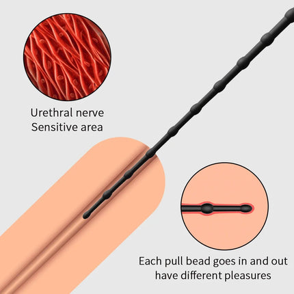 Electric Vibration Silicone Urethral Massager, Adult Male Penis Exercise Stimulation, Bead/Smooth Type