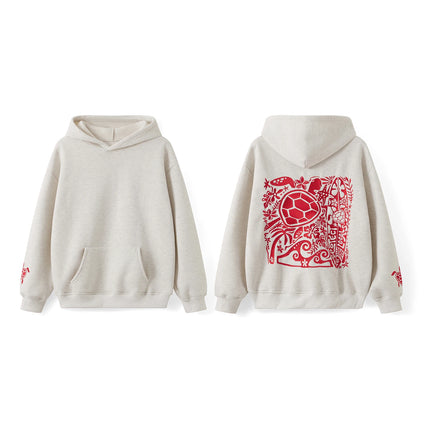 Combhasaki Women Y2K Turtle Embroidered Long Sleeve Hooded Sweatshirt with Kangaroo Pocket Drop Shoulder Loose Fit Pullover Tops