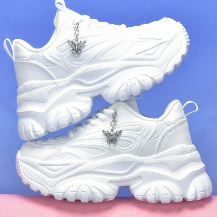 Women's Eva Solid Thick-Soled Heightening 7cm Fashionable Casual Vulcanized Shoes with Silver Butterfly Decorative Pendant Chain Shoe Accessories Light and Comfortable Soft-Soled Shock-Absorbing Non-Slip Women's Vulcanized Sh