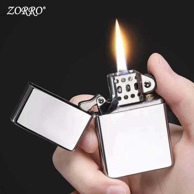 Zorro brass kerosene windproof lighter with personalized creativity, ultra-thin square-angled smooth kerosene machine