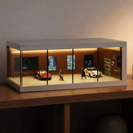 1/64 Scale Display Box Clear View LED Lit Model Display Box Acrylic Car Case Scene Design Diecast Car Showcase Easy to Assemble