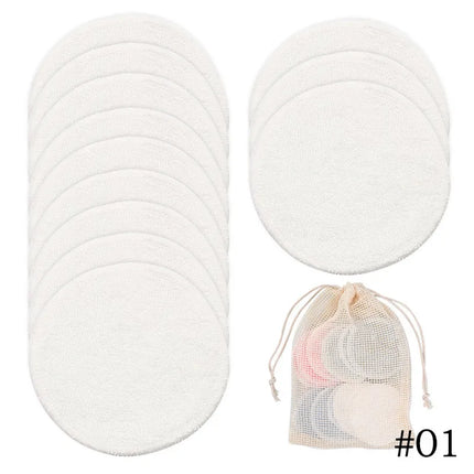 Reusable Bamboo Fiber Makeup Remover Pads 12pcs/Pack Washable Rounds Cleansing Facial Cotton Make Up Removal Pads Tool