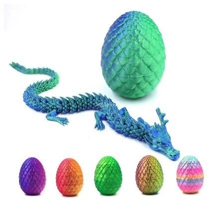 3D Printed Dragon Egg with Articulated Dragon Toy Flexible Chinese Dragon Model Figurine Home Desk Car Ornament Decor Gift