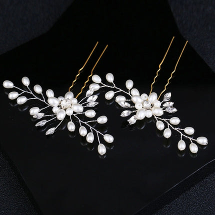 Elegant Pearl Crystal Hairpin Wedding Bridal U-shaped Metal Hair Comb Forks Hairstyle Clips Jewelry Accessories Design Tools