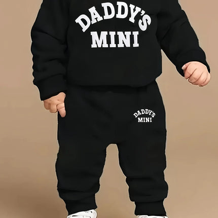Newborn Baby Boy Fleece Sweatshirt And Fashion Casual Sports Pants Set 'Dad Little Baby' Print Autumn Winter Gift Set