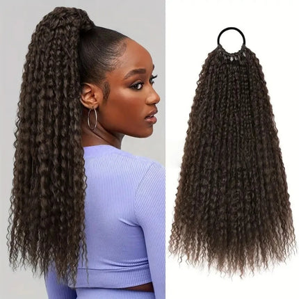 Brazilian Curls Synthetic Crochet Braiding Hair Curly Ponytail with Hair Tie 20 Inch Ombre Synthetic Crochet Braiding Fiber Hair
