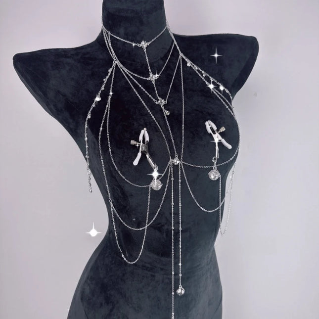 2026 Body Chain with Nipple Clamps Collar All-in-One BDSM Training Set Paired with Waist Chain Unisex Sexy Accessories Sex Toys
