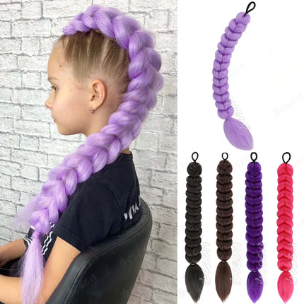 Synthetic Purple|Black|Brown|Pink Braids Ponytail Hair Extensions Long Ponytail for Kids Girls Halloween Cosplay Daily,Rumi Hair