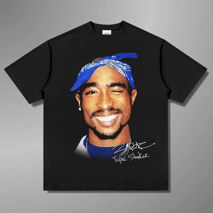 Tupac Shakur Crew Neck Printed T-Shirt Women Men Oversize Fit Short Sleeve Street Harajuku High Quality Cotton Casual Clothing