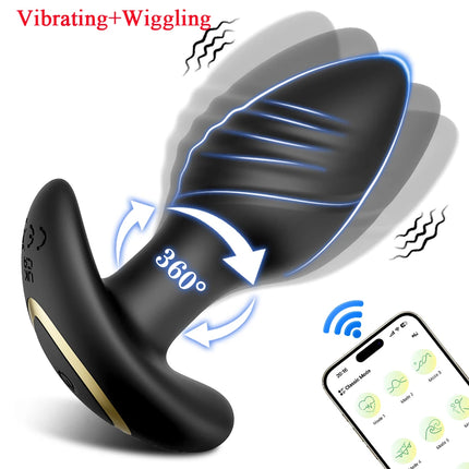 APP Controlled Swing Anal Plug Vibrator Rotating Beads Vibrating Butt Plug Male Prostate Massager Adults Sex Toys for Men Women